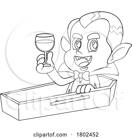 Cartoon Black and White Clipart Halloween Vampire Drinking Blood in a Coffin by Hit Toon