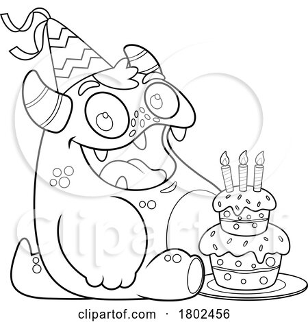 Cartoon Black and White Clipart Party Monster by Hit Toon