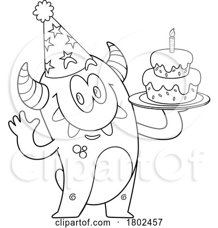 Cartoon Black and White Clipart Party Monster by Hit Toon