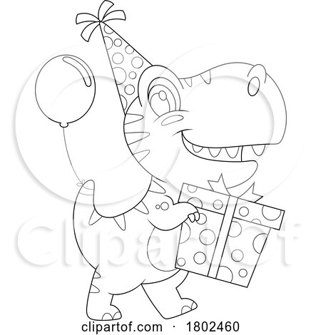 Cartoon Black and White Clipart Birthday Dinosaur by Hit Toon