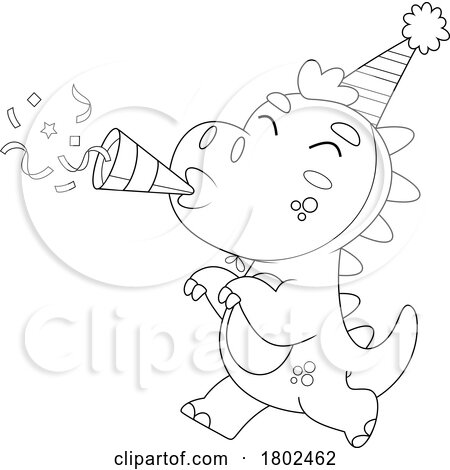 Cartoon Black and White Clipart Birthday Dinosaur by Hit Toon