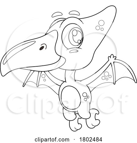 Cartoon Black and White Clipart Cute Flying Pterodactyl Dinosaur by Hit Toon
