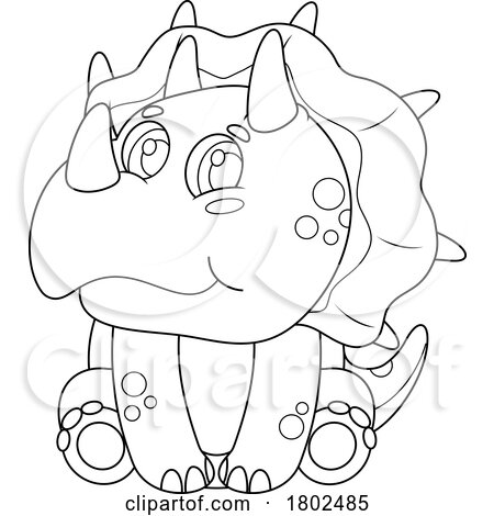 Cartoon Black and White Clipart Baby Triceratops Dinosaur by Hit Toon