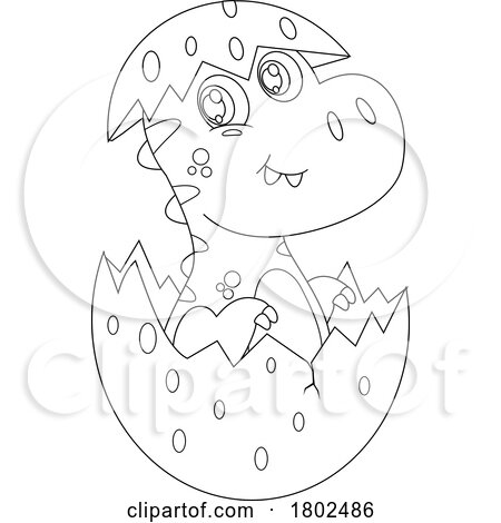 Cartoon Black and White Clipart Dinosaur Hatching by Hit Toon