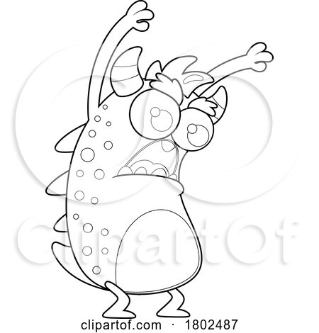 cartoon scary monster black and white