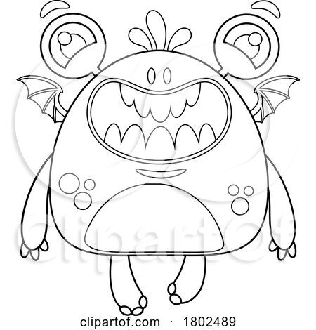 Cartoon Black and White Clipart Flying Monster by Hit Toon
