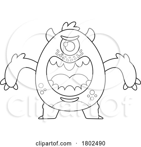 Cartoon Black and White Clipart Scary Monster by Hit Toon
