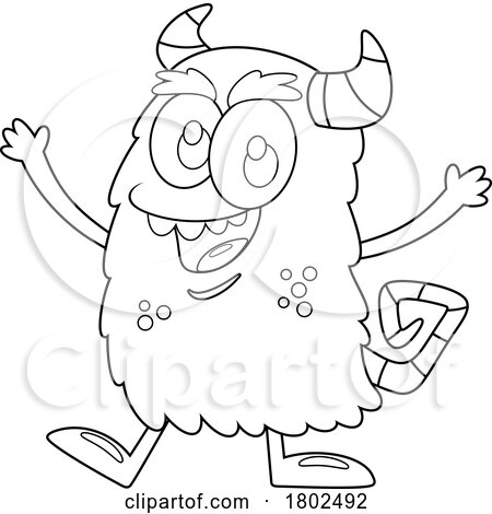 Cartoon Black and White Clipart Welcoming Monster by Hit Toon