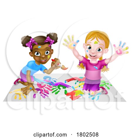 Two Little Girls Painting by AtStockIllustration