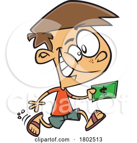 Clipart Cartoon Boy Running with Cash Money by toonaday