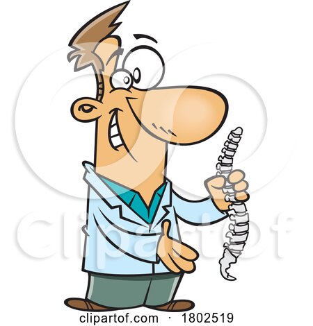 Clipart Cartoon Chiropractor Holding a Spine Model by toonaday