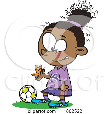 Clipart Cartoon Soccer Player Girl Distracted by a Butterfly by toonaday