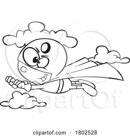Clipart Black and White Cartoon Boy O Super Hero Flying by toonaday