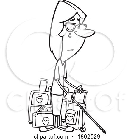 Clipart Black and White Cartoon Sad Blind Woman Parting Ways by toonaday