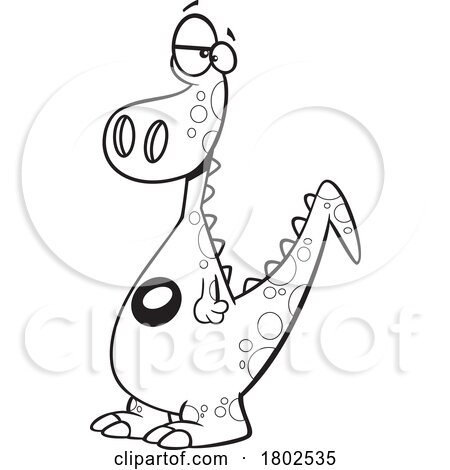 Clipart Black and White Cartoon Din O Saur by toonaday