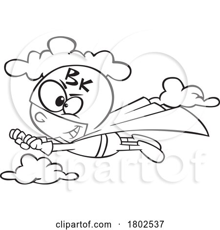 Clipart Black and White Cartoon Boy BK Super Hero Flying by toonaday