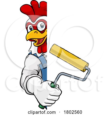 Rooster Painter Decorator Paint Roller Mascot by AtStockIllustration
