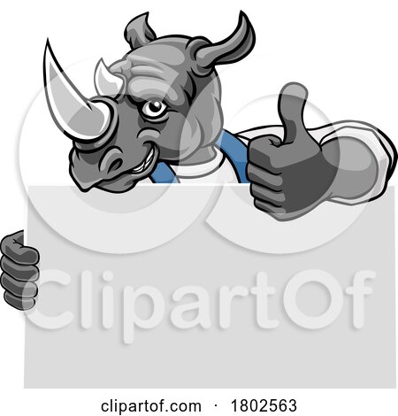 Rhino Painter Handyman Mechanic Plumber Cartoon by AtStockIllustration