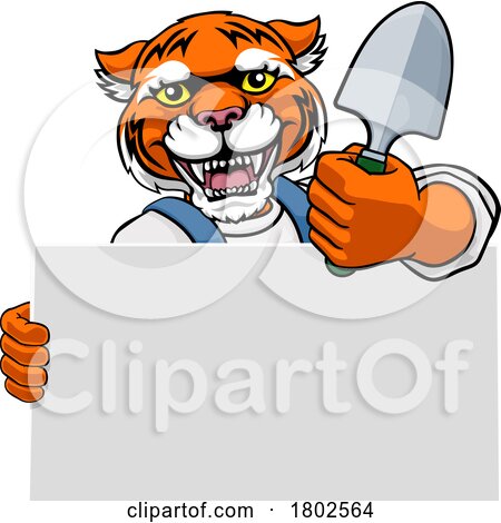 Gardener Tool Tiger Cartoon Handyman Mascot by AtStockIllustration