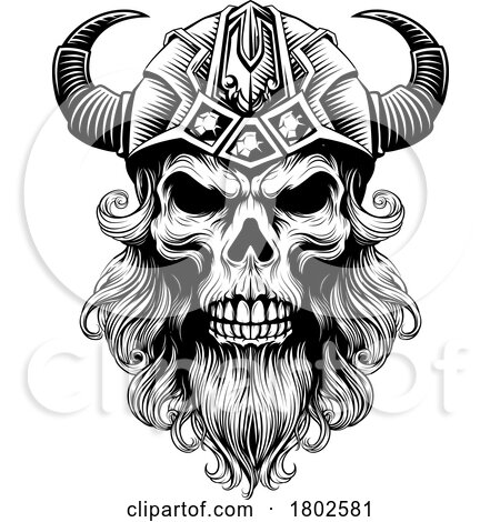 Viking Warrior Skull Man Mascot Face in Helmet by AtStockIllustration