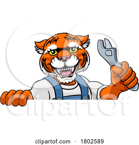 Tiger Plumber or Mechanic Holding Spanner by AtStockIllustration
