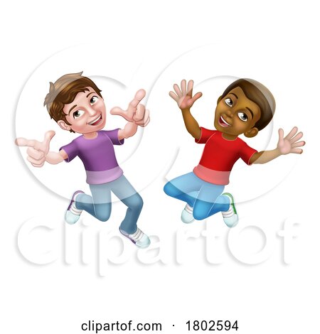 Jumping Boys Kids Children Cartoon by AtStockIllustration