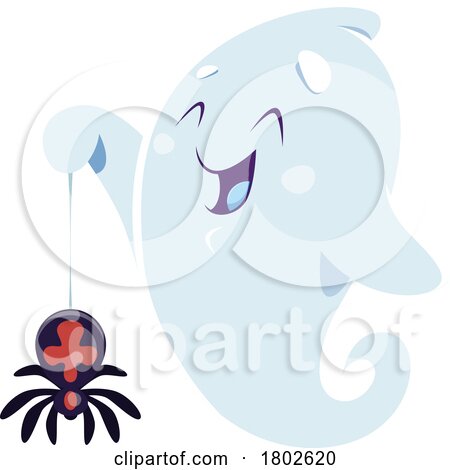 Halloween Ghost Playing with a Black Widow Spider by Vector Tradition SM