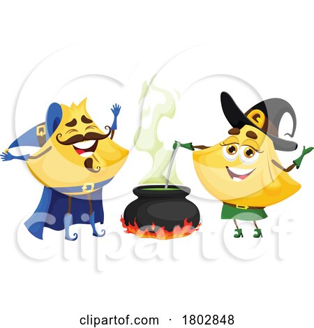 Wizard and Witch Fagottini Pasta Food Mascots by Vector Tradition SM