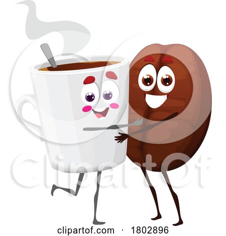 Hugging Coffee Cup and Bean Food Mascots by Vector Tradition SM