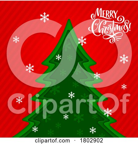 Merry Christmas Greeting with Snowflakes and a Tree by Vector Tradition SM
