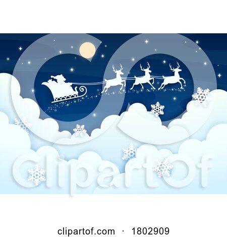 Santa and Reindeer Flying over Clouds by Vector Tradition SM