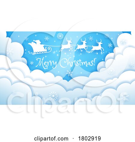 Santa and Reindeer Flying over Clouds by Vector Tradition SM