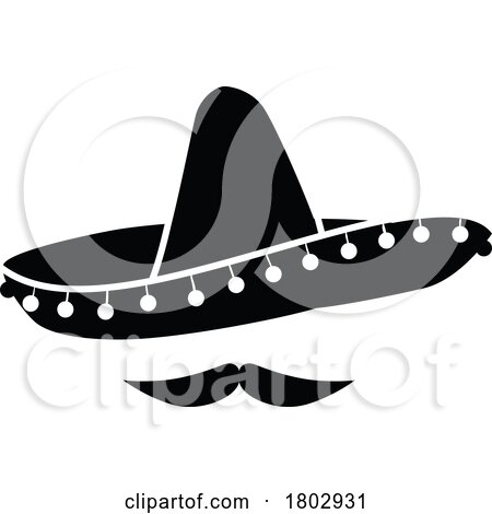 Black and White Mustache Under a Mexican Charro Cowboy Mariachi Sombrero Hat by Vector Tradition SM