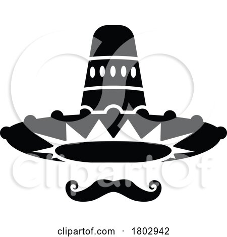 Black and White Mustache Under a Mexican Charro Cowboy Mariachi Sombrero Hat by Vector Tradition SM