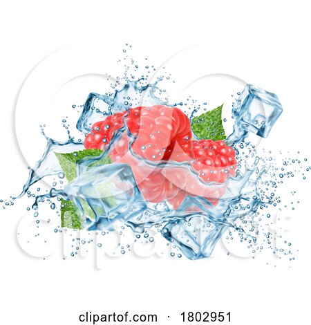 3d Ice Cube Raspberry Mint and Water Splash by Vector Tradition SM