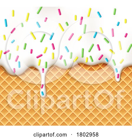 Melting Vanilla Ice Cream with Sprinkles over a Sugar Cone by Vector Tradition SM