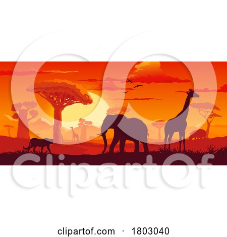 Silhouetted African Animals at Sunset by Vector Tradition SM