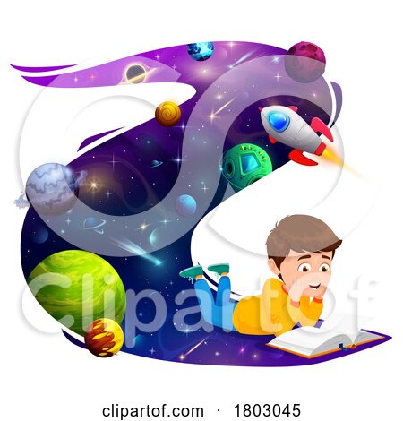 Boy Reading About Outer Space by Vector Tradition SM