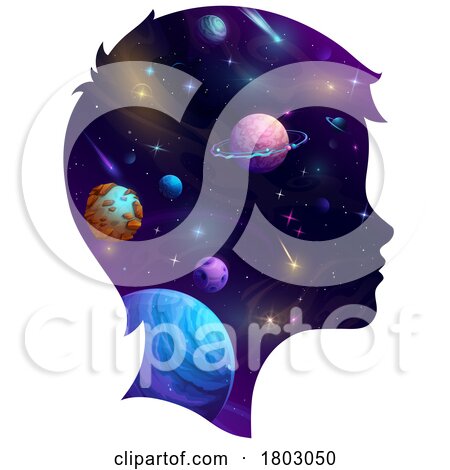 Silhouetted Boys Head with Outer Space by Vector Tradition SM