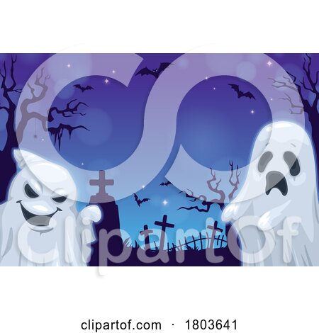 Halloween Ghosts in a Cemetery by Vector Tradition SM