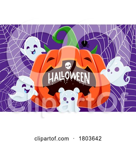 Cute Halloween Ghosts with a Spider and Jackolantern by Vector Tradition SM