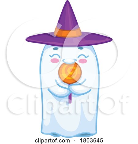 Cute Halloween Witch Ghost with a Lolipop by Vector Tradition SM