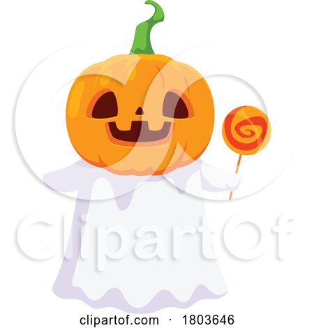 Cute Halloween Ghost Jack with a Lolipop by Vector Tradition SM