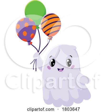 Cute Halloween Ghost with Balloons by Vector Tradition SM