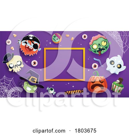 Halloween Background with Characters Around a Frame by Vector Tradition SM