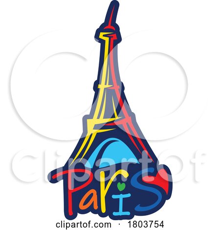 Colorful Eiffel Tower and Paris Text by Vector Tradition SM