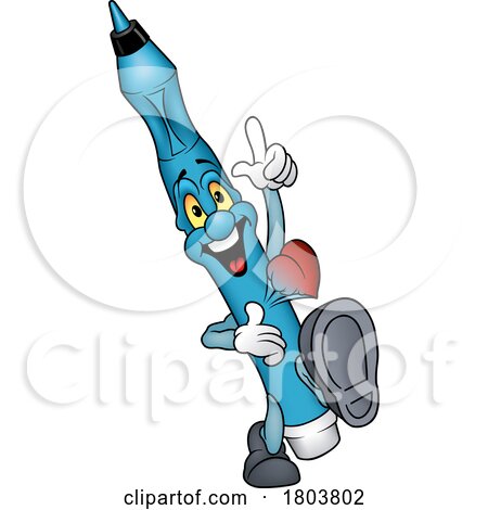 Cartoon Happy Blue Marker wIth His Heart Beating out of His Chest by dero