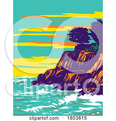 Pleasure Point Beach in Santa Cruz County California WPA Poster Art by patrimonio