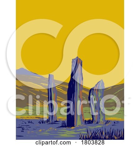 Standing Stones on Machrie Moor in the Isle of Arran in Scotland WPA Art Deco Poster by patrimonio