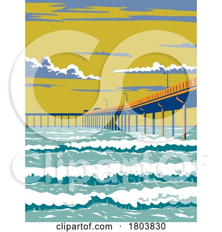 Ocean Beach Municipal Pier or OB Pier in San Diego County California WPA Poster Art by patrimonio